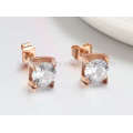 Brincos de ouro rosa stud, aço inoxidável cristal claro ear studs jóias